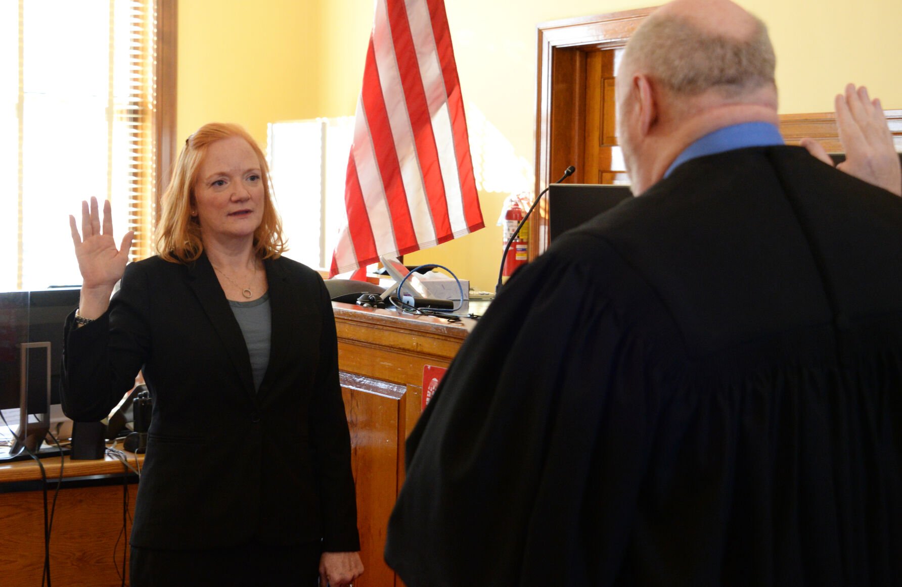 Erica Marthage swearing in before judge Erica Marthage swearing in before judge